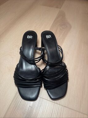 bp Black Multi-Strap Slide Heels